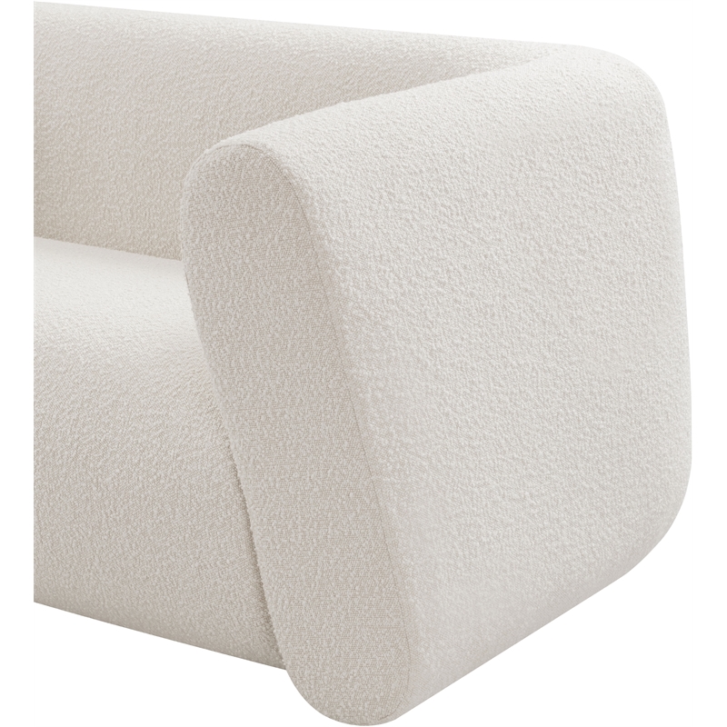 Pemberly Row Contemporary Boucle Fabric Chair with Ball Pillows in Rich Cream