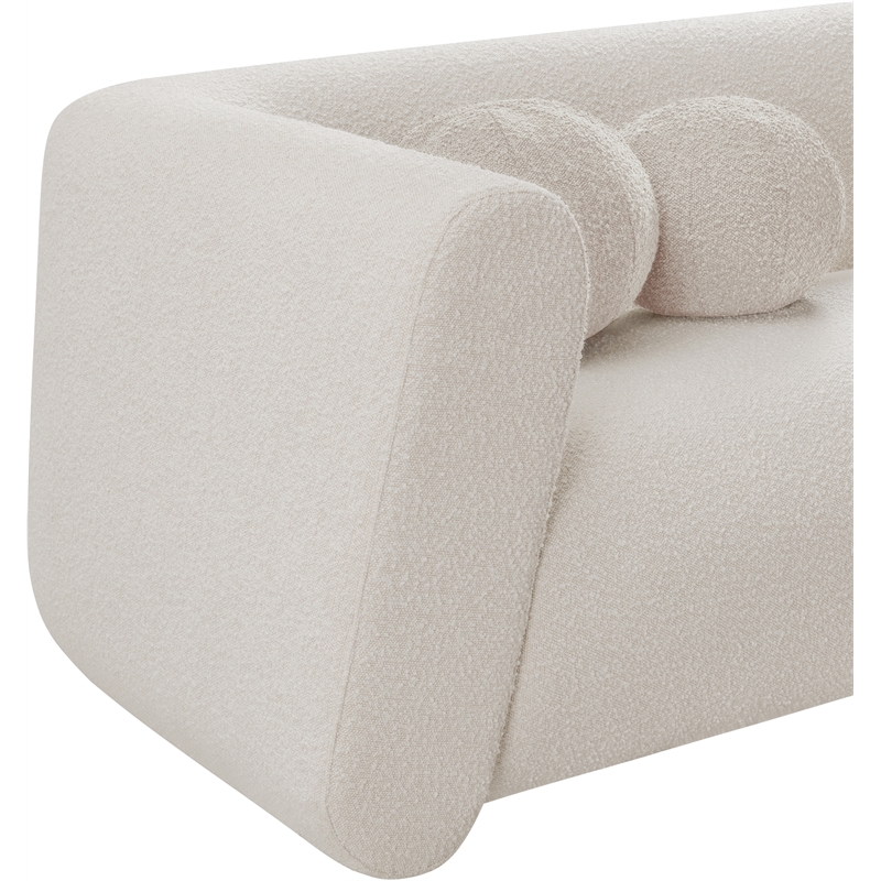 Pemberly Row Contemporary Boucle Fabric Chair with Ball Pillows in Rich Cream