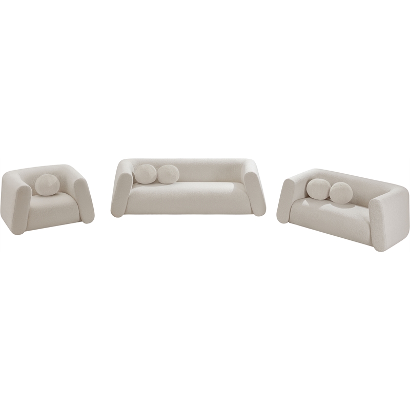 Pemberly Row Contemporary Boucle Fabric Chair with Ball Pillows in Rich Cream