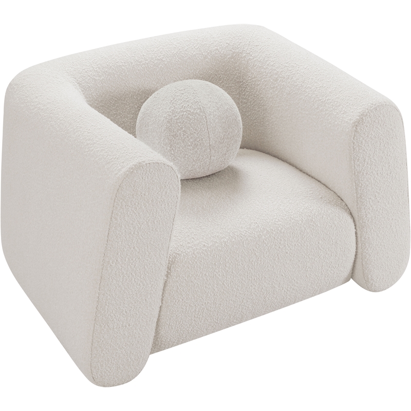 Pemberly Row Contemporary Boucle Fabric Chair with Ball Pillows in Rich Cream