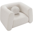Pemberly Row Contemporary Boucle Fabric Chair with Ball Pillows in Rich Cream