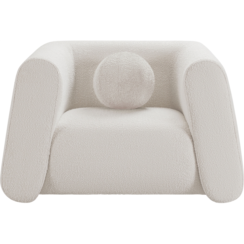 Pemberly Row Contemporary Boucle Fabric Chair with Ball Pillows in Rich Cream