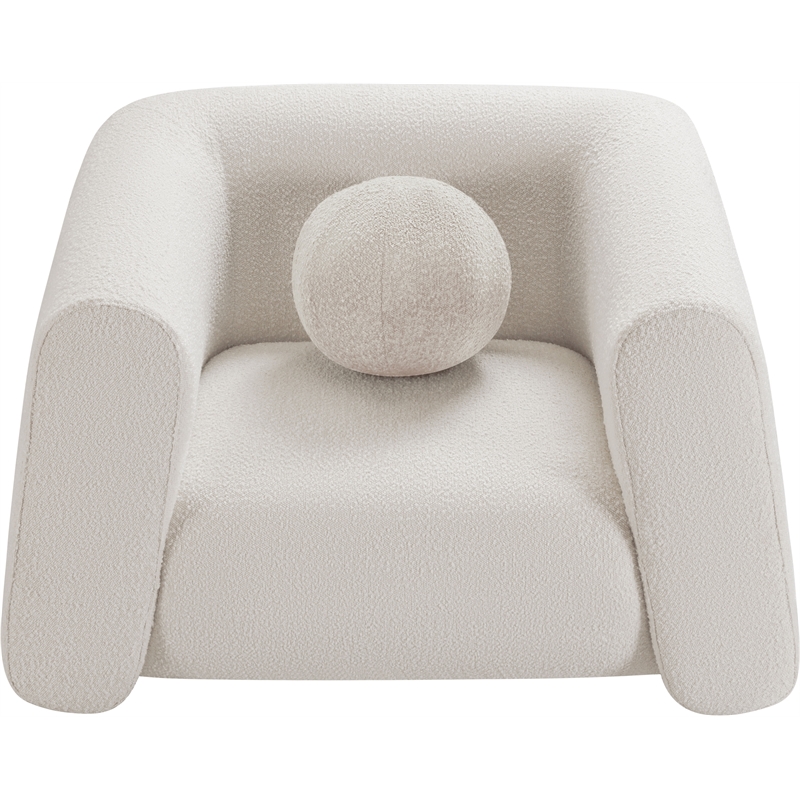 Pemberly Row Contemporary Boucle Fabric Chair with Ball Pillows in Rich Cream