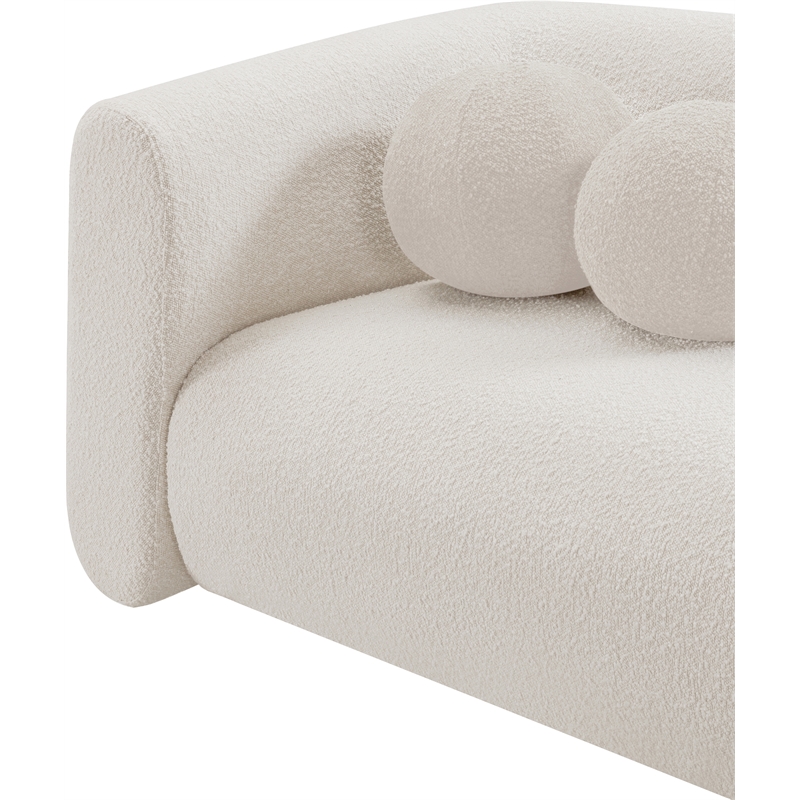 Pemberly Row Contemporary Boucle Fabric Chair with Ball Pillows in Rich Cream