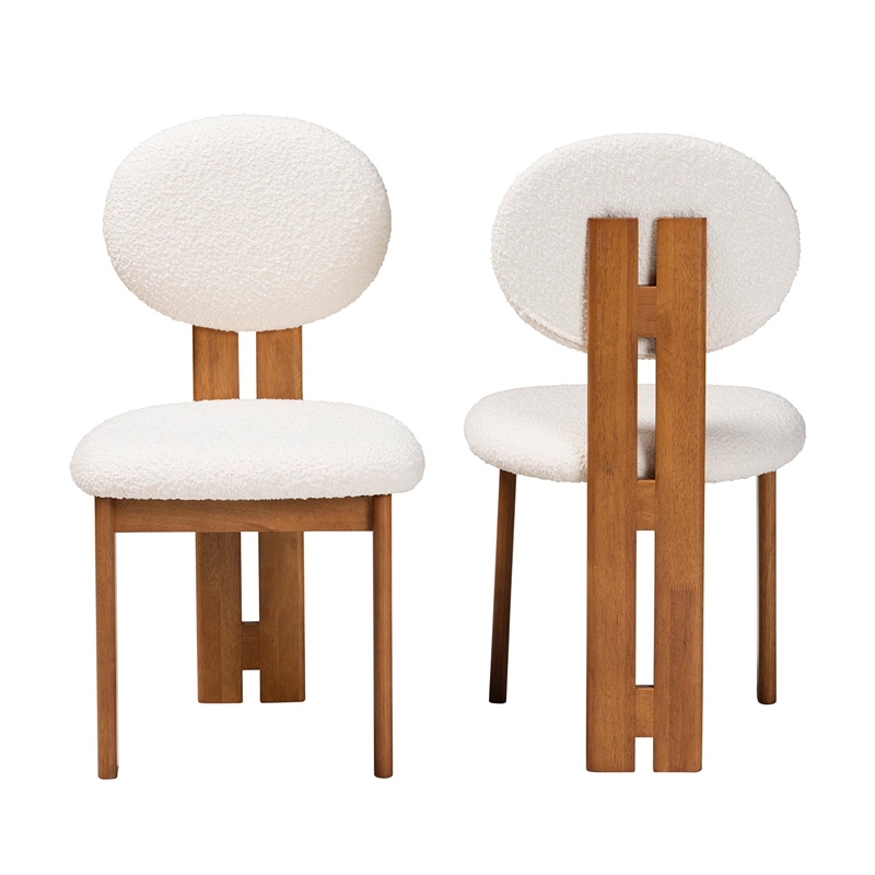 Pemberly Row Cream Fabric and Brown Wood 2-Piece Dining Chair Set