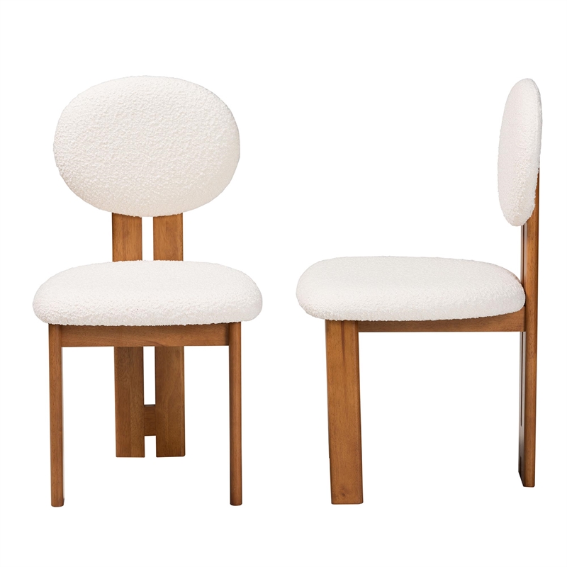 Pemberly Row Cream Fabric and Brown Wood 2-Piece Dining Chair Set
