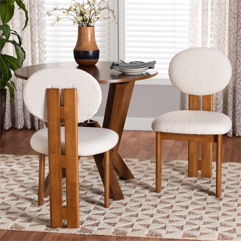 Pemberly Row Cream Fabric and Brown Wood 2-Piece Dining Chair Set