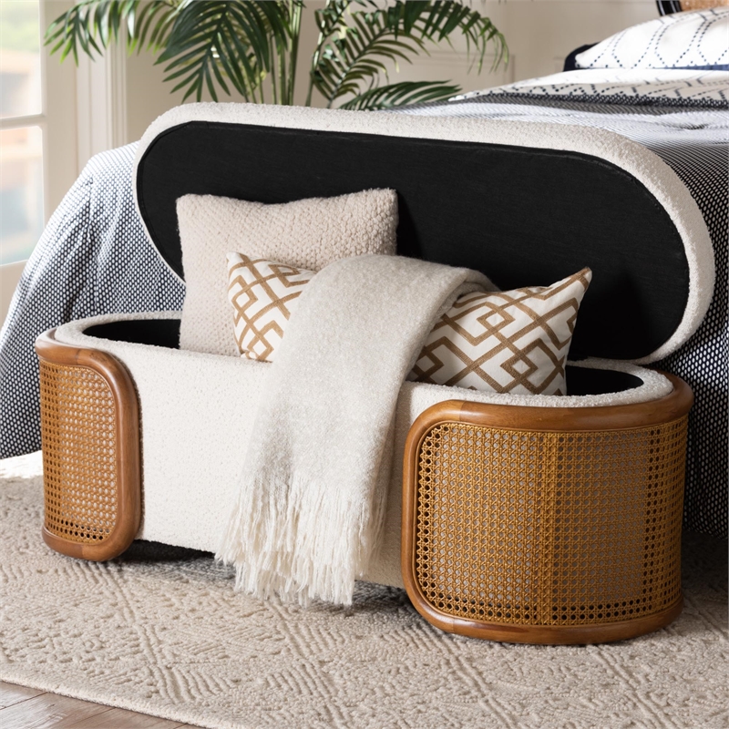 Pemberley Row Boucle Cream Storage Bench Oval Lift-Top 48