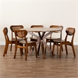 Pemberly Row Walnut Brown Wood and Woven Rattan 7-Piece Dining Set