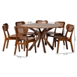 Pemberly Row Walnut Brown Wood and Woven Rattan 7-Piece Dining Set