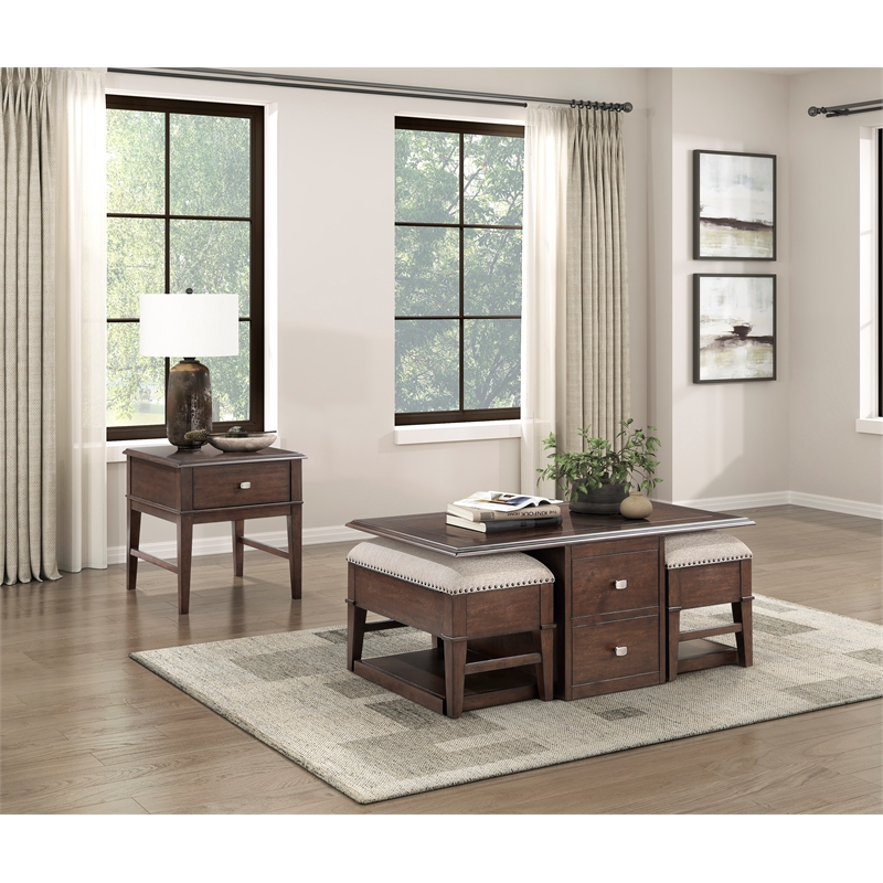 Pemberly Row Modern / Contemporary Wood End Table in Brown Finish