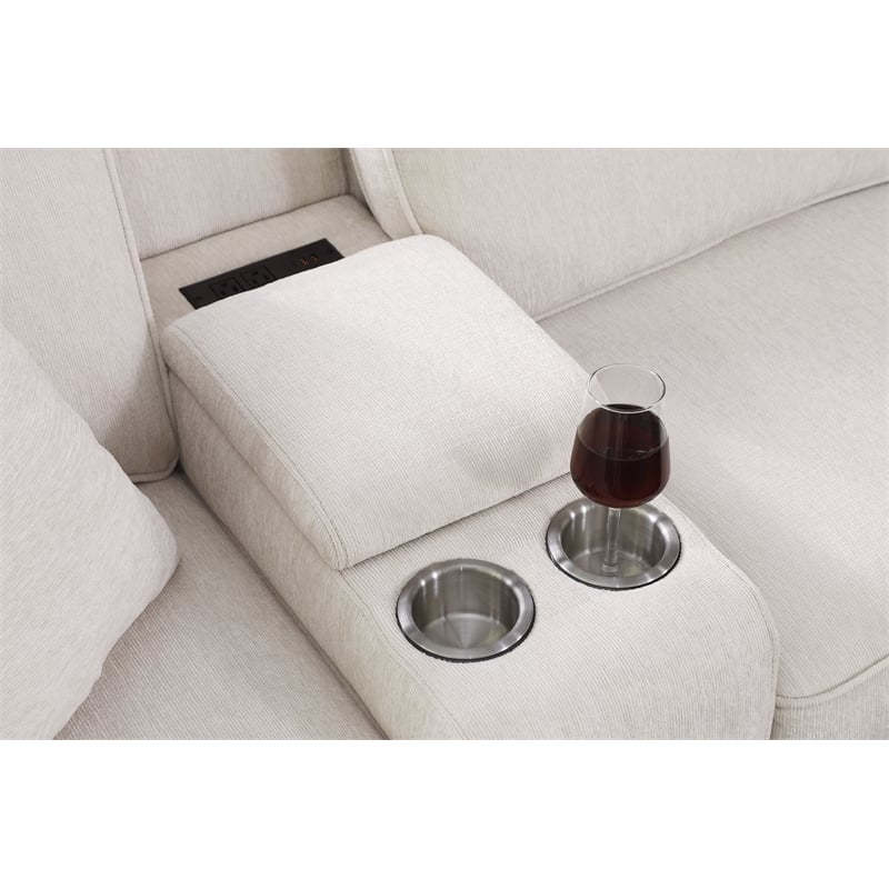 Pemberly Row 8 - Piece Fabric Upholstered Sectional With Console & Ottoman-Beige