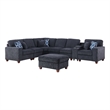 Pemberly Row 8 - Piece Fabric Upholstered Sectional With Console & Ottoman-Black