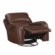 Pemberly Row Faux Leather Swivel Glider Manual Reclining Chair in Brown