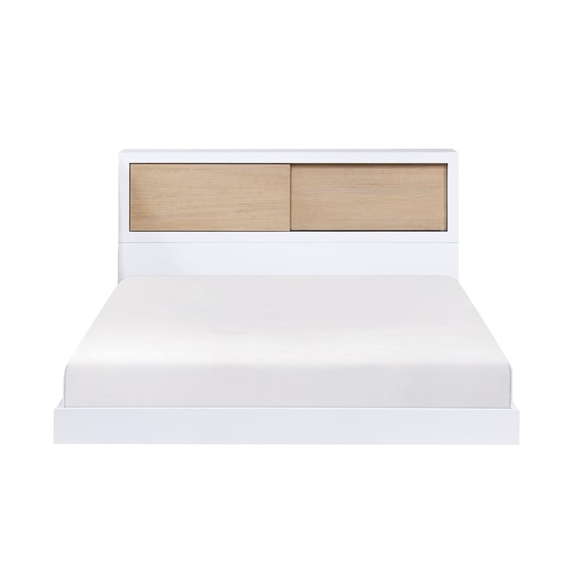 Pemberly Row Wood Full Bookcase Bed in 2-Tone Finish (White and Natural)
