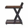 Pemberly Row Dark Rustic Wood 2 Level Rolling Bar Cart with Metal Frame in Black