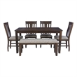 Pemberly Row Rustic Wood 6 Pcs Upholstered Dining Set 4 Chairs & Bench in Brown