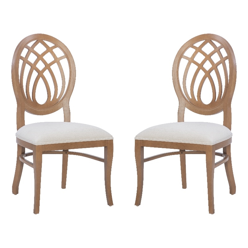 Pemberly Row Beechwood Ornamental Backrest Set of 2 Dining Chairs in Light Brown