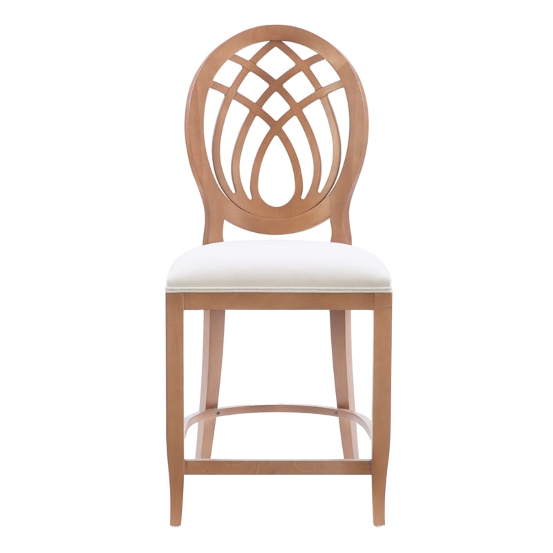Pemberly Row Beechwood Ornamental Backrest Set of 2 Counter Stool in Light Brown