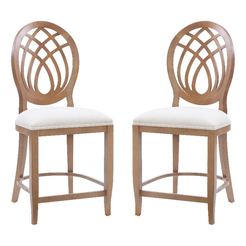 Pemberly Row Beechwood Ornamental Backrest Set of 2 Counter Stool in Light Brown