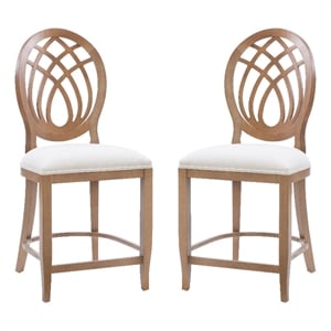 Pemberly Row Beechwood Ornamental Backrest Set of 2 Counter Stool in Light Brown