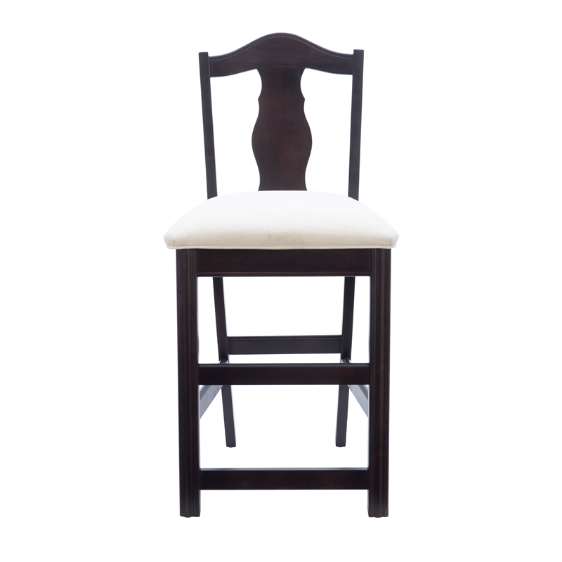 Pemberly Row Beechwood Set of 2 Splat Back Upholstered Counter Stool in Dk Brown