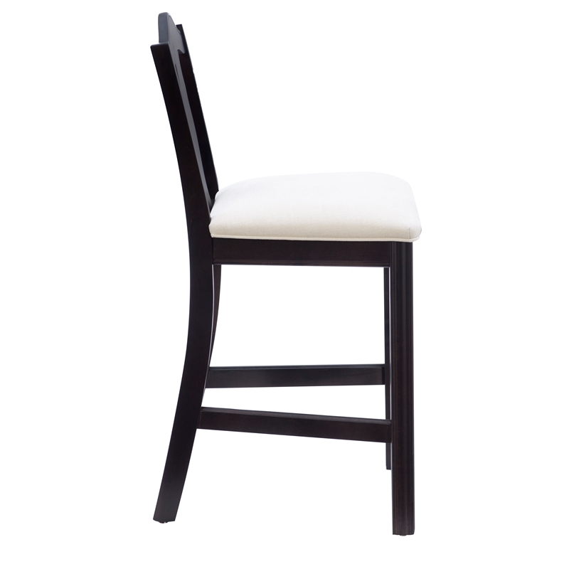 Pemberly Row Beechwood Set of 2 Splat Back Upholstered Counter Stool in Dk Brown