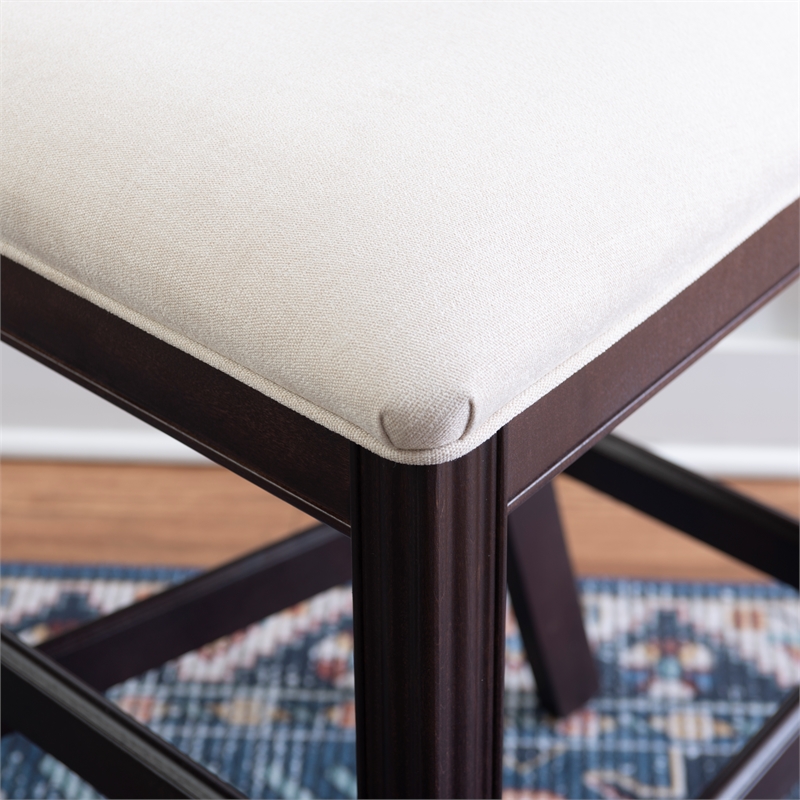 Pemberly Row Beechwood Set of 2 Splat Back Upholstered Counter Stool in Dk Brown