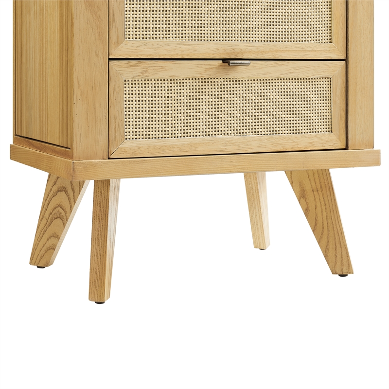 Pemberly Row 5-Drawer Wood & Cane Jewelry Armoire with Flip Top in Natural Brown