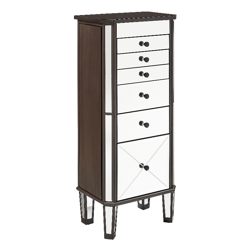 Pemberly Row 6-Drawer Wood Jewelry Armoire with Flip Top in Walnut Brown/Cream