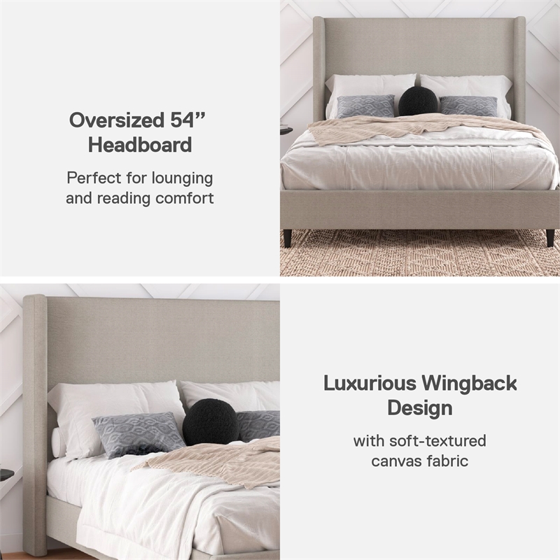 Pemberley Row Upholstered Gray Platform Bed Rectangular Wingback 67.5
