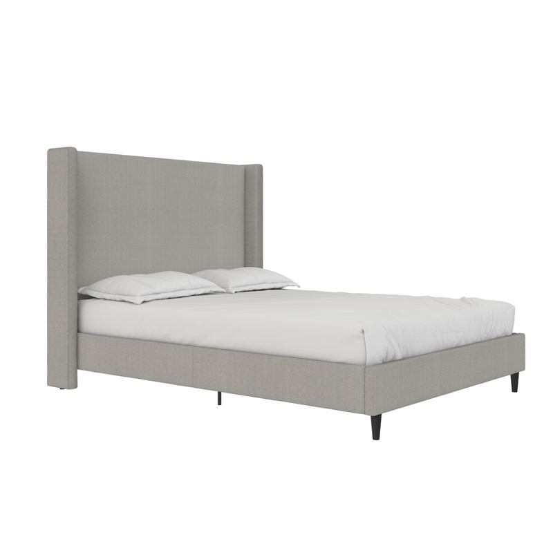 Pemberley Row Upholstered Gray Platform Bed Rectangular Wingback 67.5