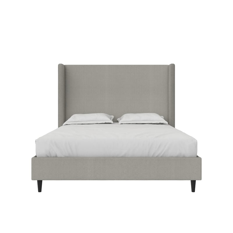 Pemberley Row Upholstered Gray Platform Bed Rectangular Wingback 67.5