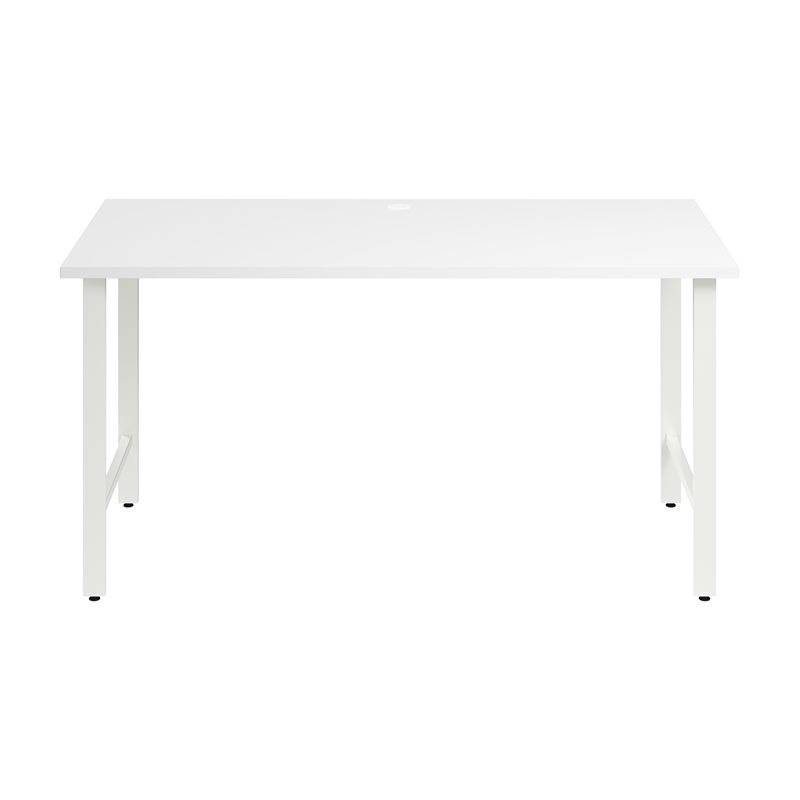 Pemberly Row 60W x 30D Computer Desk with Metal Legs in White - Engineered Wood