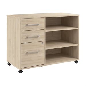 Pemberly Row Office Storage Cabinet with Wheels in Natural Elm - Engineered Wood