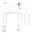 Pemberly Row 60W L Shaped Computer Desk w/ Metal Legs in White - Engineered Wood