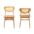 Pemberly Row Oak Brown Finished Wood and Rattan 2-Piece Dining Chair Set