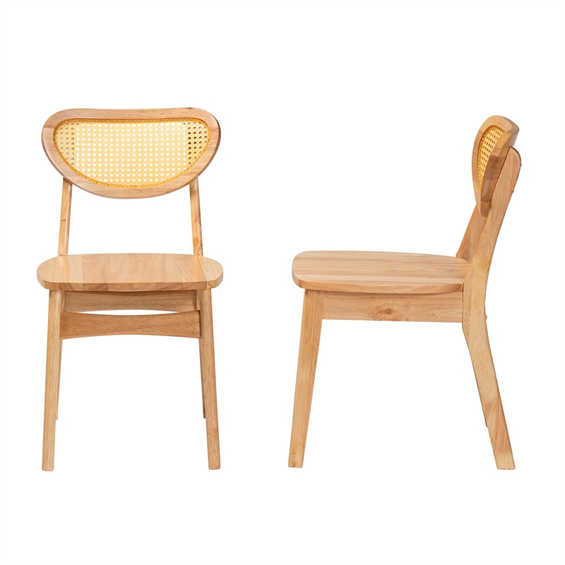Pemberly Row Oak Brown Finished Wood and Rattan 2-Piece Dining Chair Set