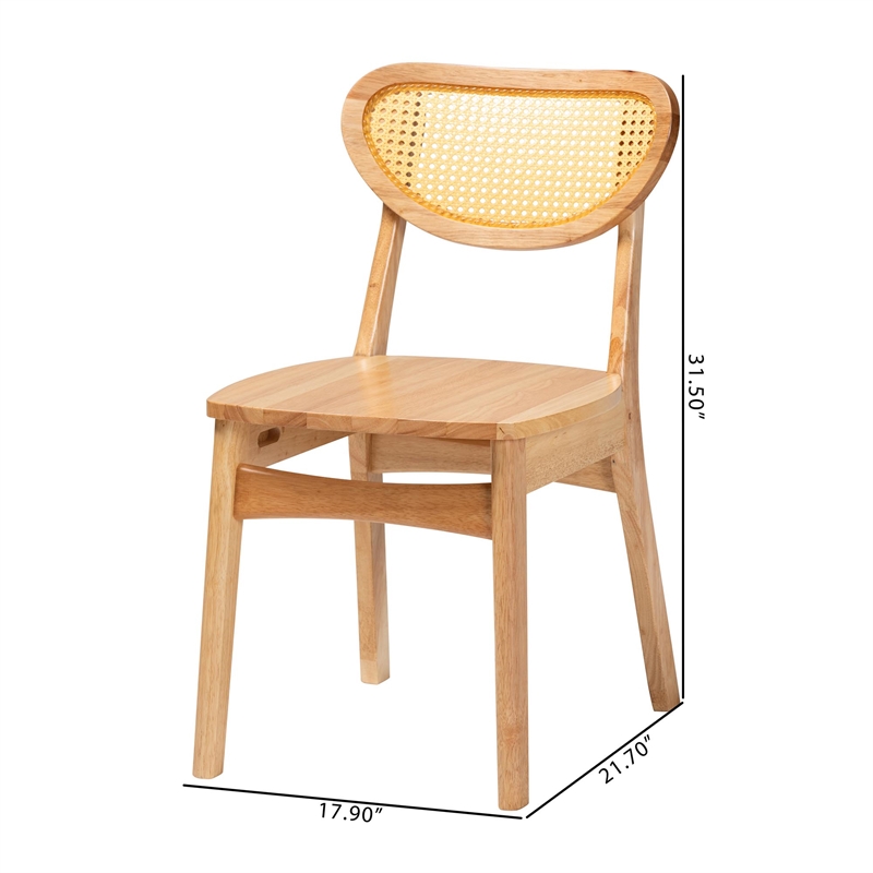 Pemberly Row Oak Brown Finished Wood and Rattan 2-Piece Dining Chair Set