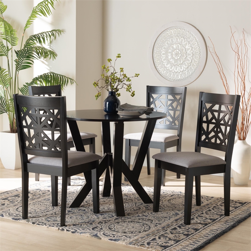 Pemberly Row 5-Piece Modern Fabric/Wood Dining Set in Dark Brown/Gray
