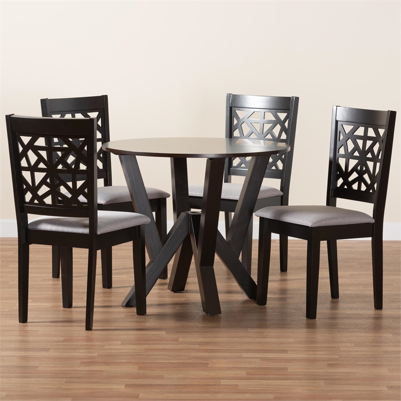Pemberly Row 5-Piece Modern Fabric/Wood Dining Set in Dark Brown/Gray