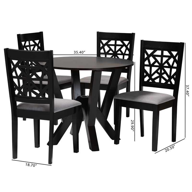 Pemberly Row 5-Piece Modern Fabric/Wood Dining Set in Dark Brown/Gray