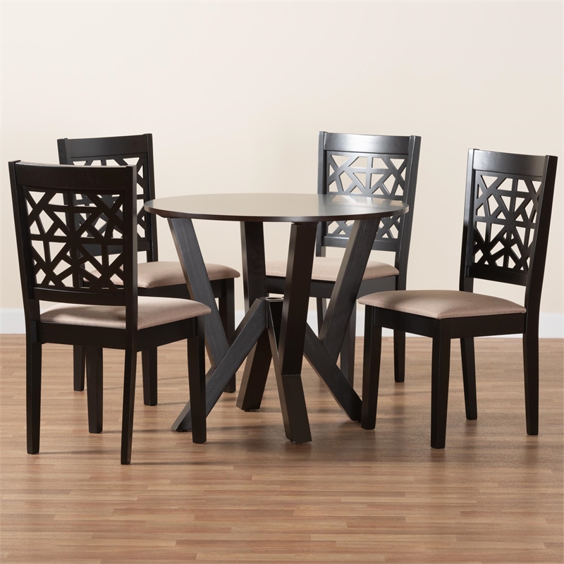 Pemberly Row 5-Piece Modern Fabric/Wood Dining Set in Dark Brown/Beige