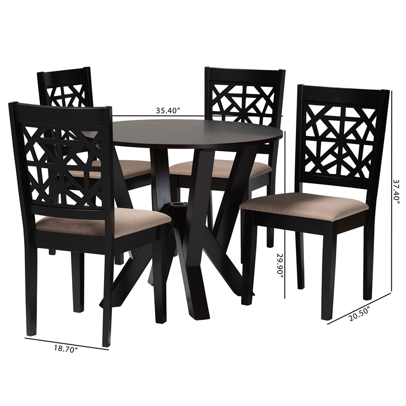 Pemberly Row 5-Piece Modern Fabric/Wood Dining Set in Dark Brown/Beige