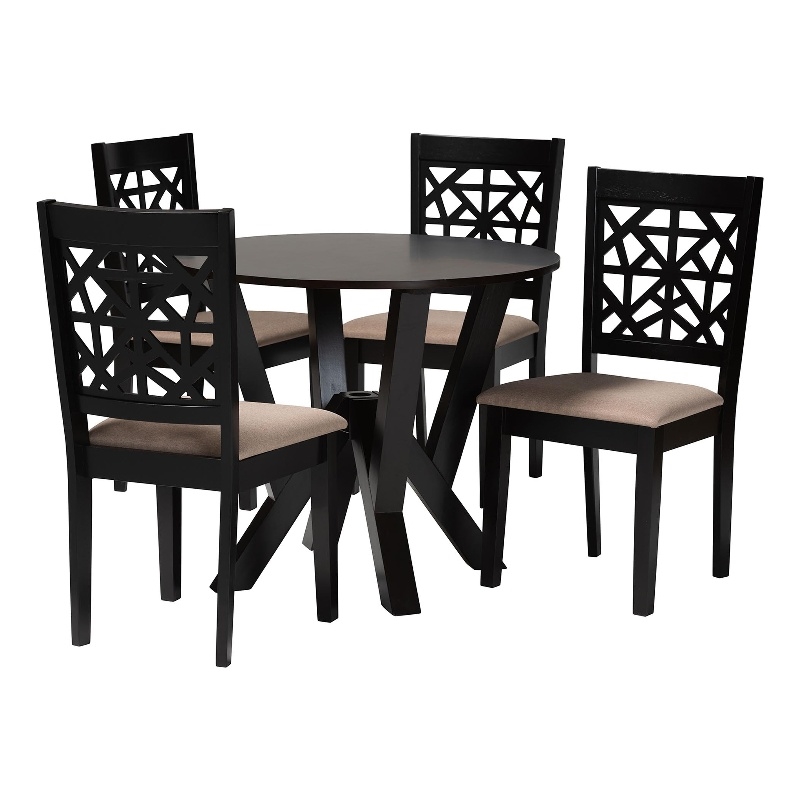 Pemberly Row 5-Piece Modern Fabric/Wood Dining Set in Dark Brown/Beige