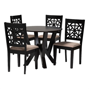 Pemberly Row 5-Piece Modern Fabric/Wood Dining Set in Dark Brown/Beige