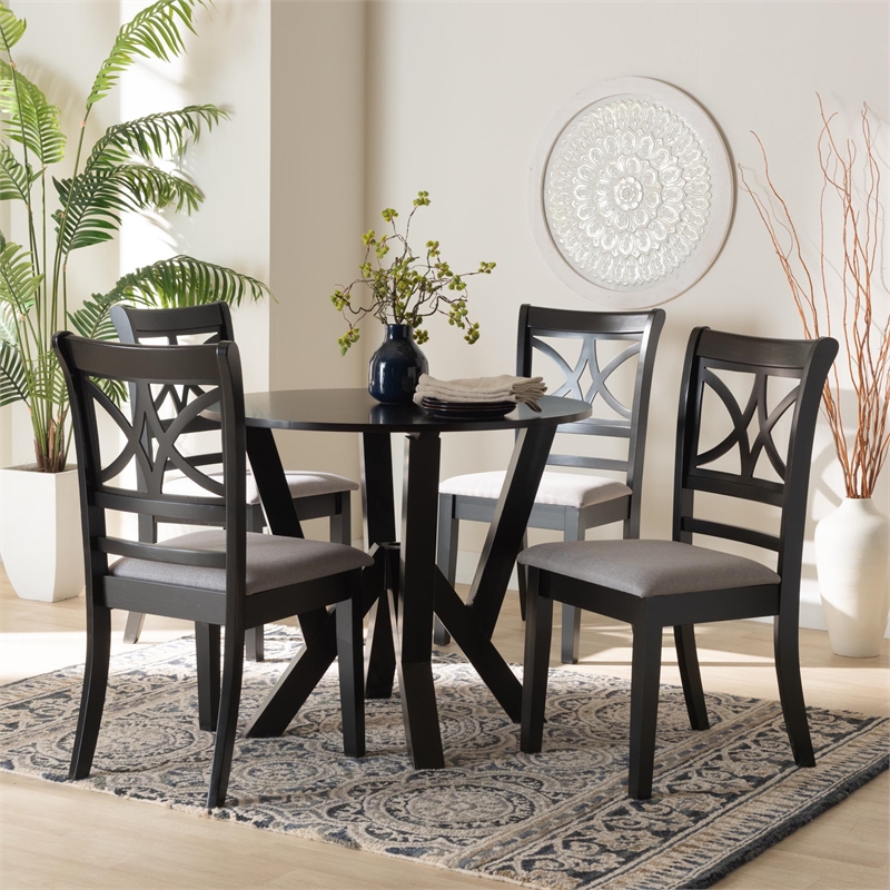 Pemberly Row Modern 5-Piece Fabric/Wood Dining Set in Dark Brown/Gray
