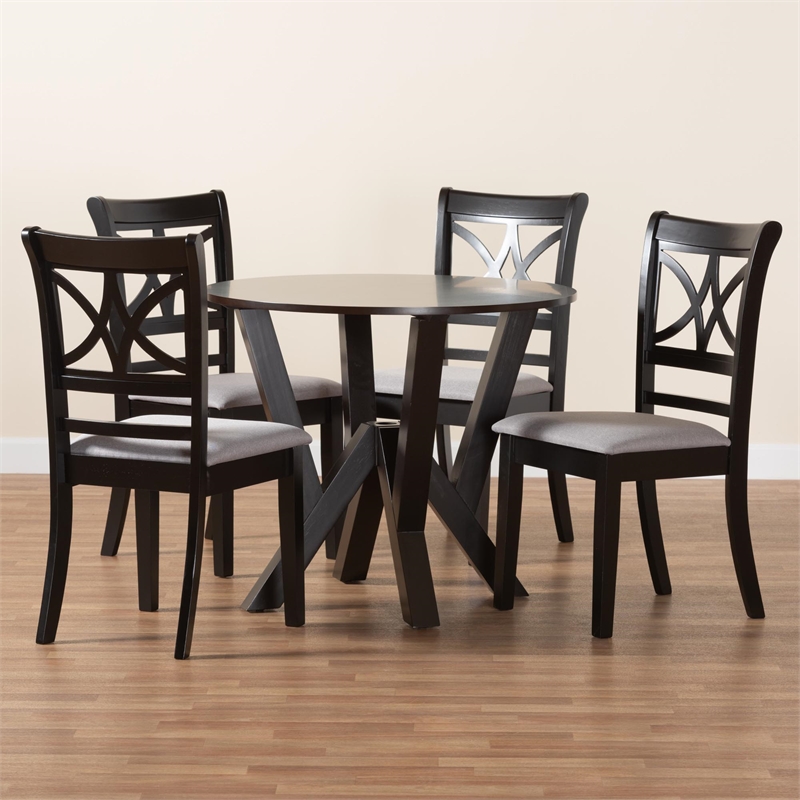 Pemberly Row Modern 5-Piece Fabric/Wood Dining Set in Dark Brown/Gray