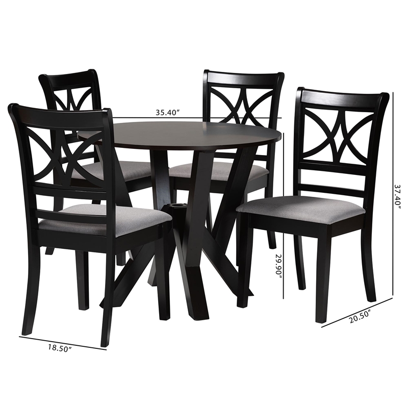 Pemberly Row Modern 5-Piece Fabric/Wood Dining Set in Dark Brown/Gray