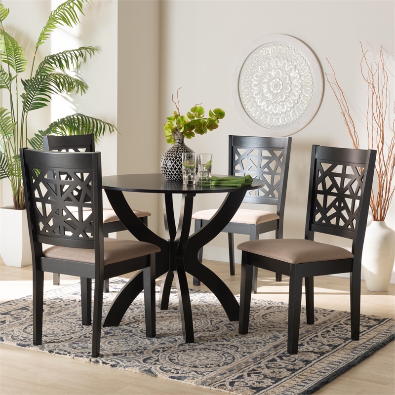 Pemberly Row 5-Piece Modern Fabric/Wood Dining Set in Dark Brown/Beige